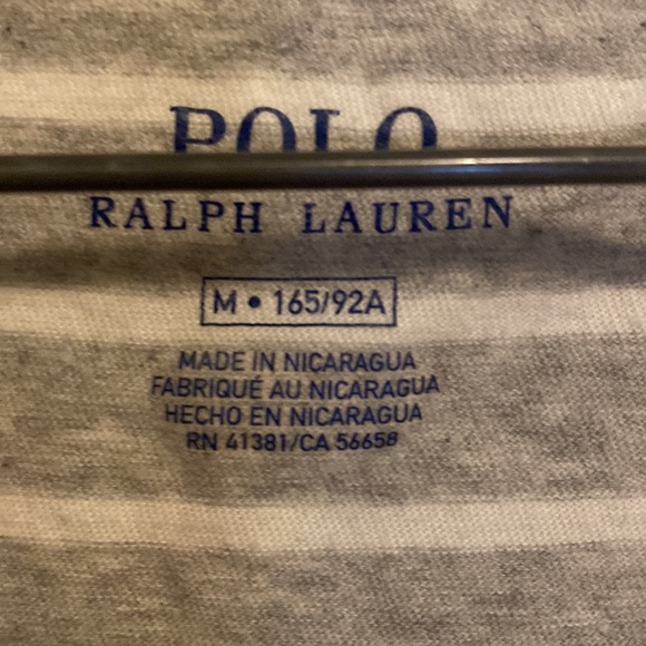 POLO RALPH LAUREN Ladies Gray White Striped Short Sleeve V-Neck Tee Small - Picture 6 of 6